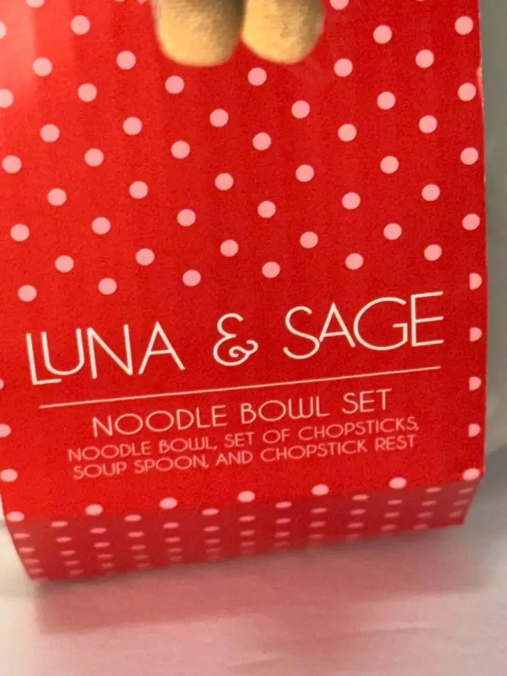 NWT Luna & Sage Cherry Motif Noodle Bowl Set with Spoon and Chopstick Rest
